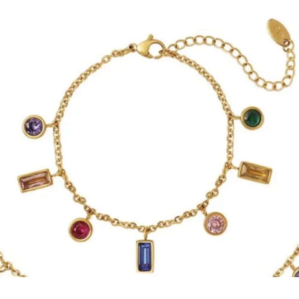 stainless steel gold charm bracelet women Gold Tone Multi Color Crystals CZ